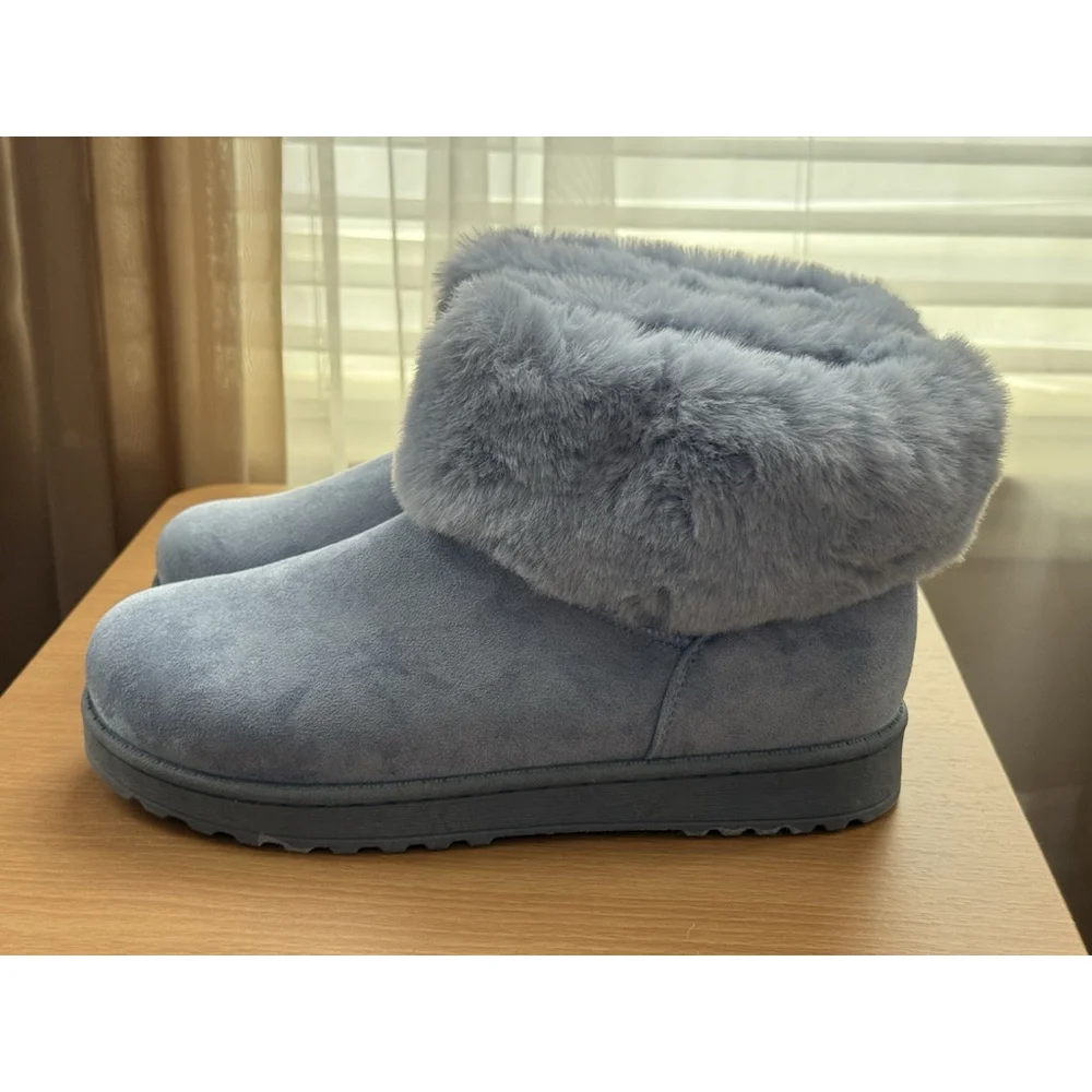 LIGHT BLUE Classic Women's Winter Boots Booties Faux Fur SZ 9.5 M